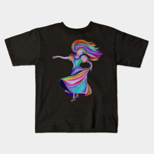 Flamenco Dress Twirling Rainbow Woman Kids T-Shirt